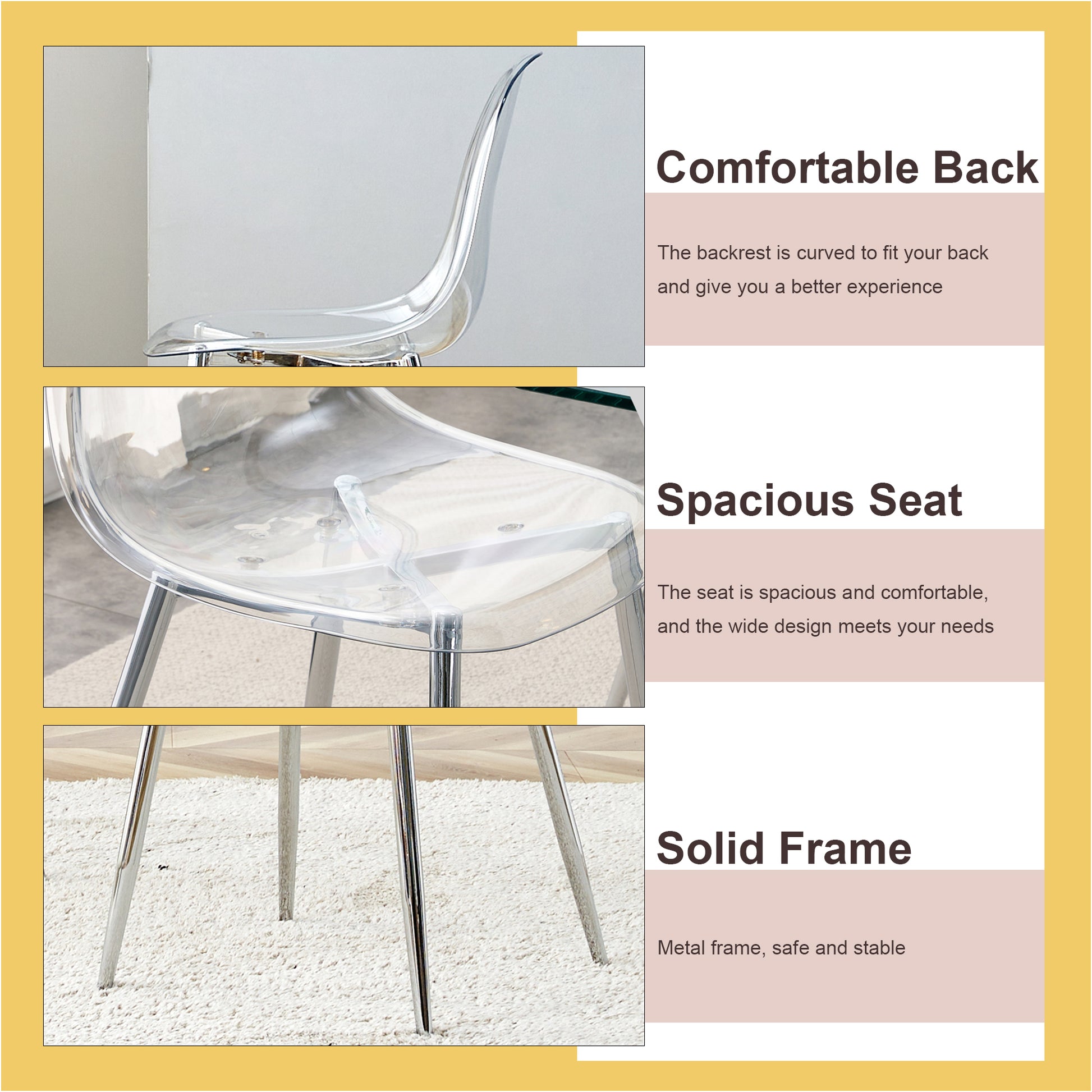 Table And Chair Set.Modern Luxurious White Marble Patterned Tempered Glass Dining Table Set With Transparent Pp Chairs.6 Transparent High Quality Pp Dining Chairs With Silver Legs. White Silver