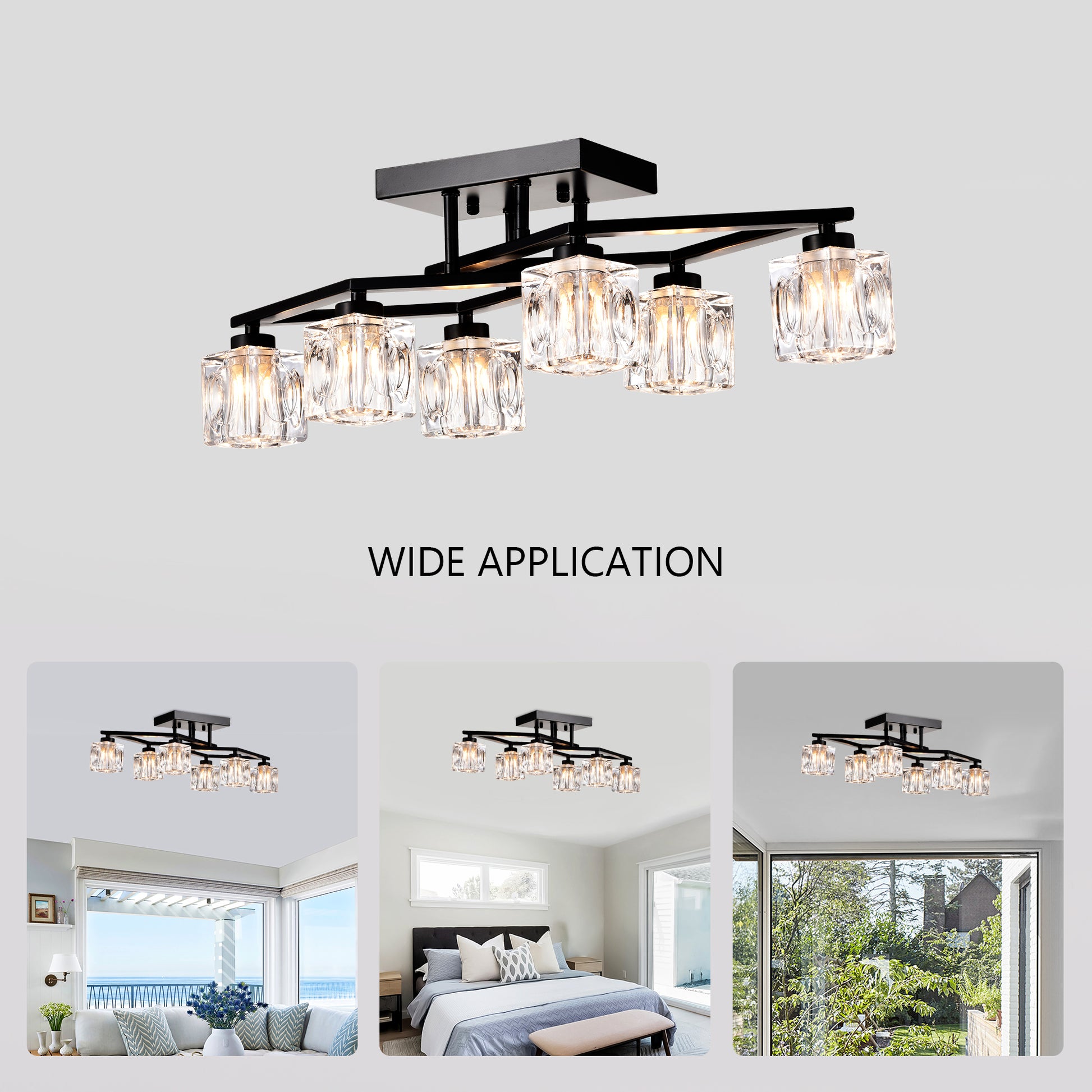 6 Light Crystal Ceiling Light For Dining Room, Modern Ceiling Lamp With Light Fixture For Farmhouse Entryway Living Room 6*G9 Bulbs Included Matte Black Ceiling Lights American