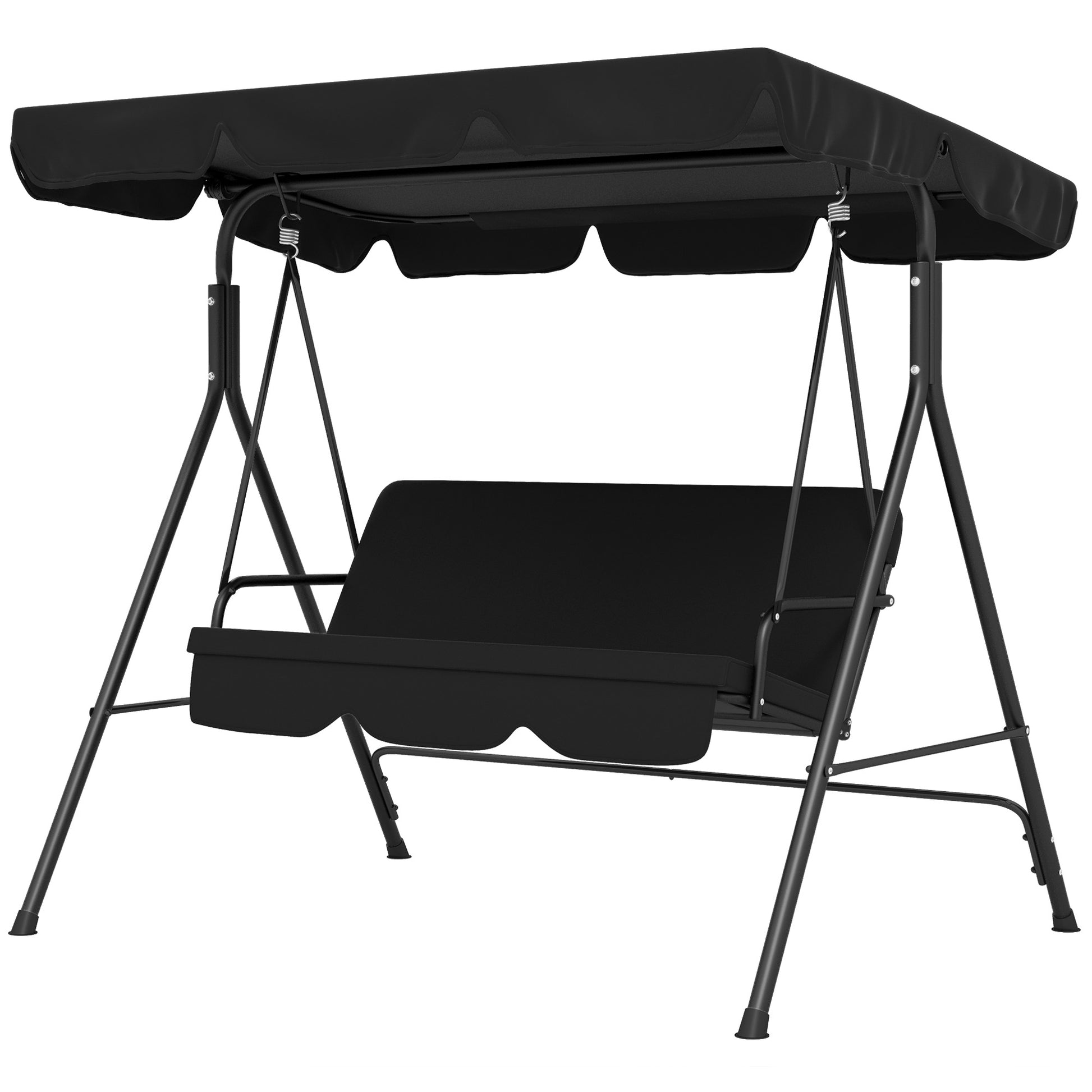 Outsunny 3 Seat Outdoor Patio Swing Chair With Removable Cushion, Steel Frame Stand And Adjustable Tilt Canopy For Patio, Garden, Poolside, Balcony, Backyard, Black 2 Black Steel