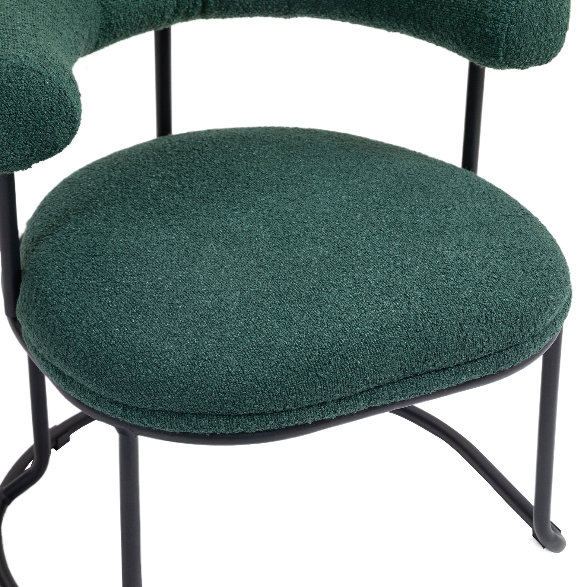 Coolmore Boucle Dining Chairs Set Of 2, Mid Century Modern Curved Backrest Chair, Round Upholstered Kitchen Chairs Emerald Boucle Emerald Foam Mdf Metal
