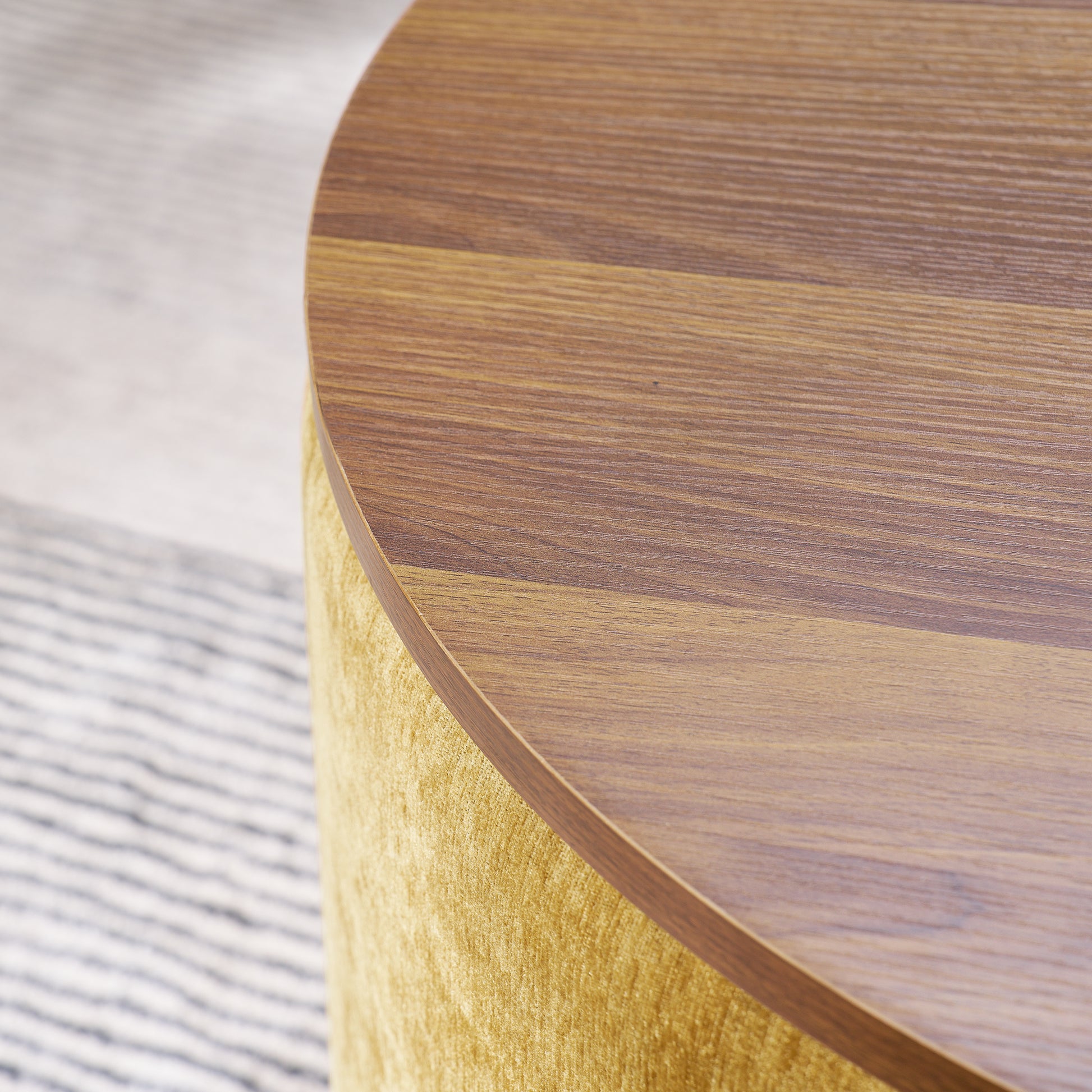 2 Piece Set Round Chenille Storage Ottoman, Equipped With A Drum Shaped Small Stool, Storage Space, And Mdf Made Desktop Panel Dark Yellow 23.62"X23.62"X16.53" Dark Yellow Chenille