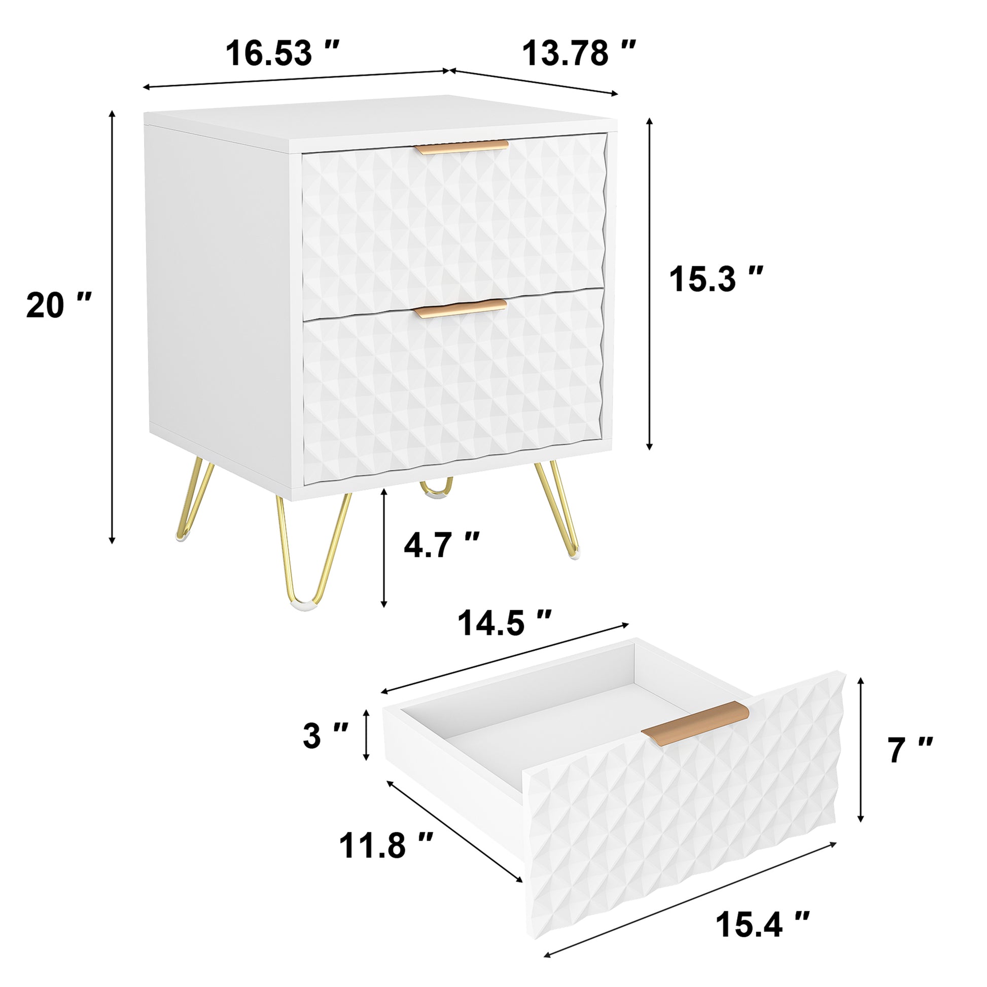 White Nightstand Set Of 2, End Side Table Double, Bedside Table With 2 Drawers, Dual Night Stand Metal Legs For Bedroom Living Room White 2 Drawers Bedroom American Design,American Traditional Particle Board Particle Board