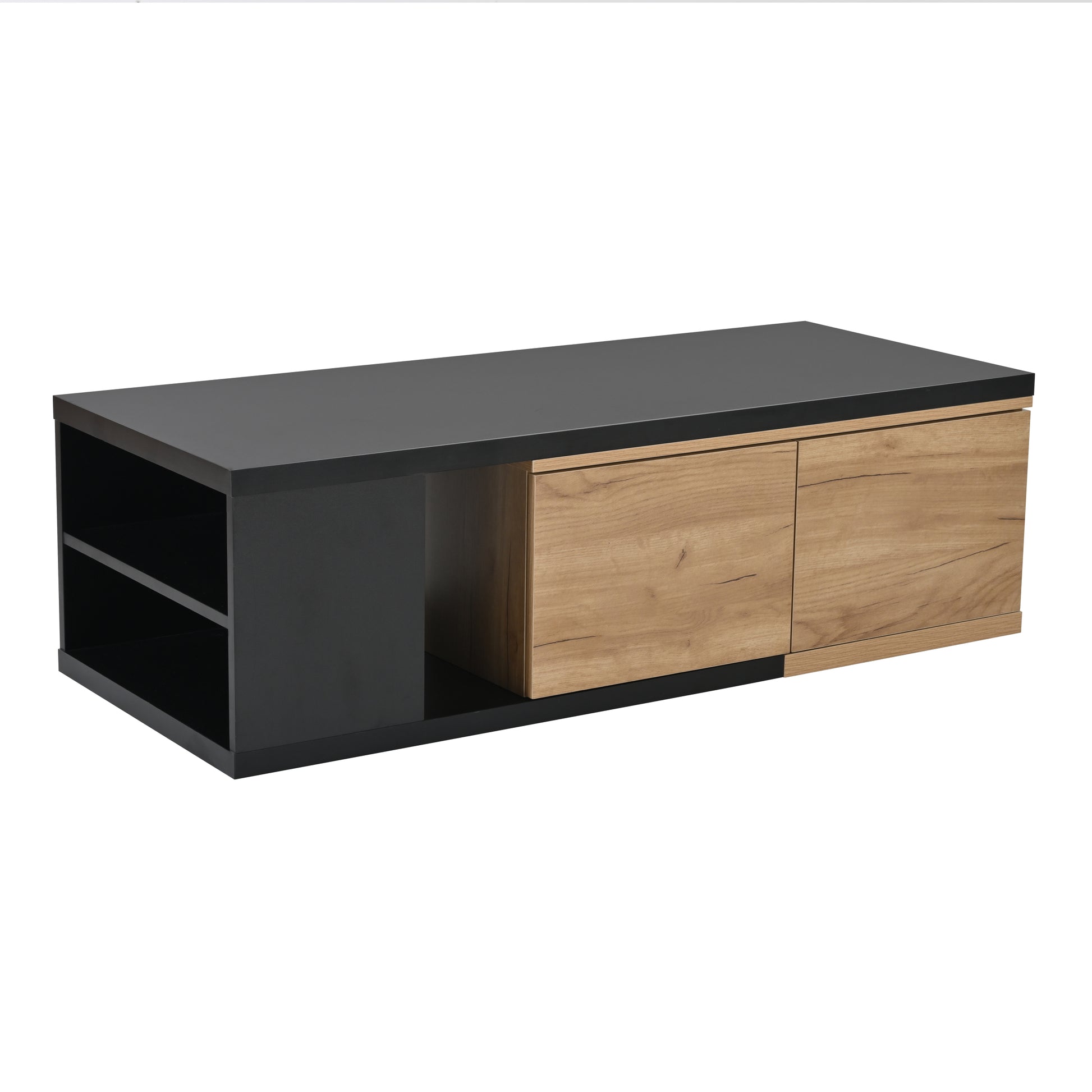 47.2'' 57''W Extendable Coffee Table With 2 Storage Drawers, Dual Tone Wood Center Table With Extendable Sliding Tabletop, Multi Functional Hidden Storage Sofa Table For Living Room, Black Black Primary Living Space Drawers Rectangular Particle Board Mdf