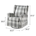 Grey And White Rolled Arm Swivel Chair With Glider Grey Primary Living Space Traditional Pine Wood Fabric