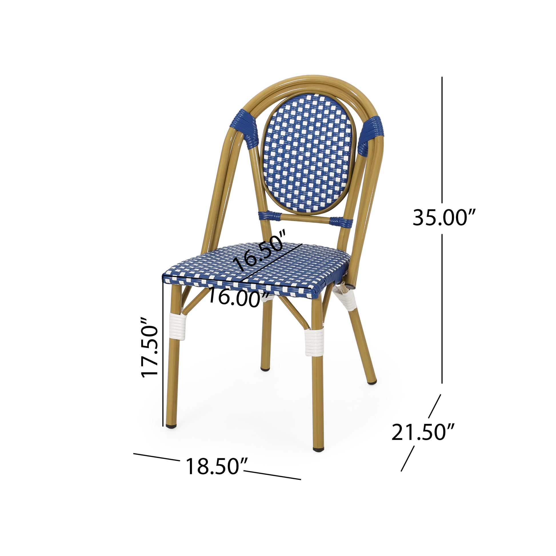 French Bistro Chair White Blue Rattan