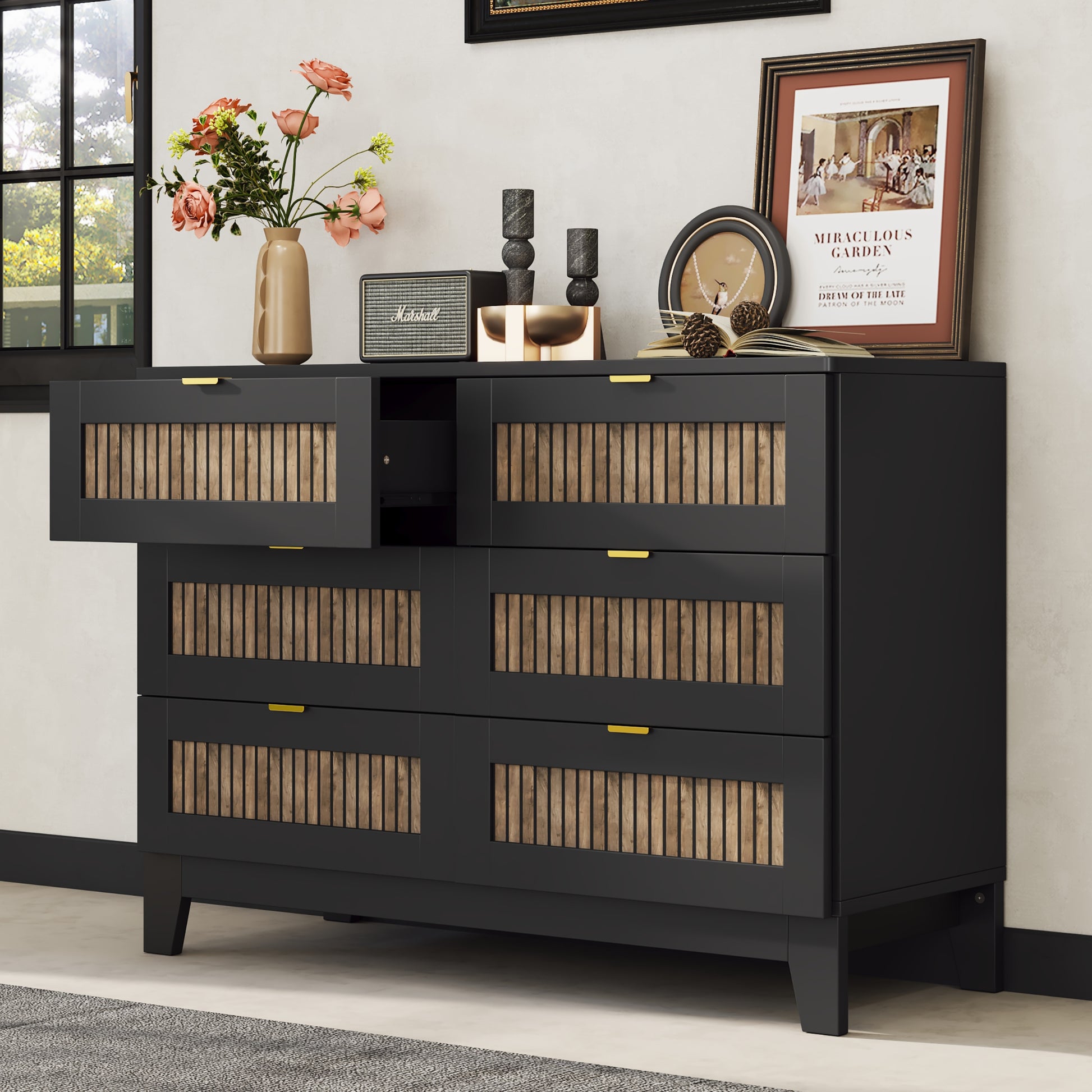 Rustic Farmhouse Style Wooden Dresser With 6 Drawers, Storage Cabinet Rustic Farmhouse Style Wooden Dresser With 6 Drawers, Storage Cabinet