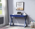 Twilight Blue 1 Drawer Writing Desk With X Shaped Base Blue Writting Desk Office Freestanding Poplar Rectangular Drawers Desk Wood Sled