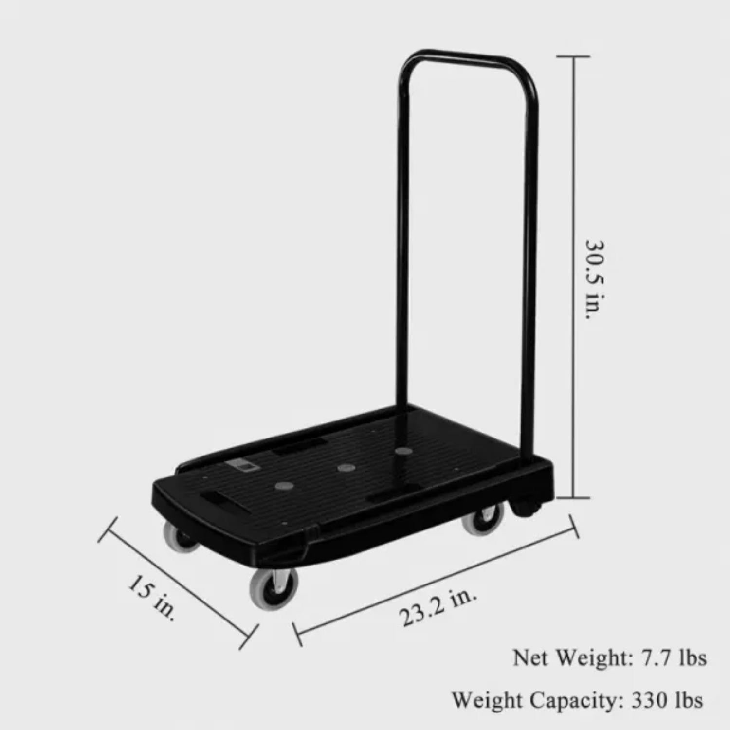 Capacity Black Plastic Steel Body Foldable Platform Trolley Push Hand Cart Black 1Pc Black Metal,Plastic