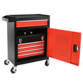 Tool Chest, 5 Drawer Rolling Tool Storage Cabinet With Detachable Top Tool Box, Liner, Universal Lockable Wheels, Locking Mechanism, Metal Tool Cart For Garage Workshop Black Red Steel