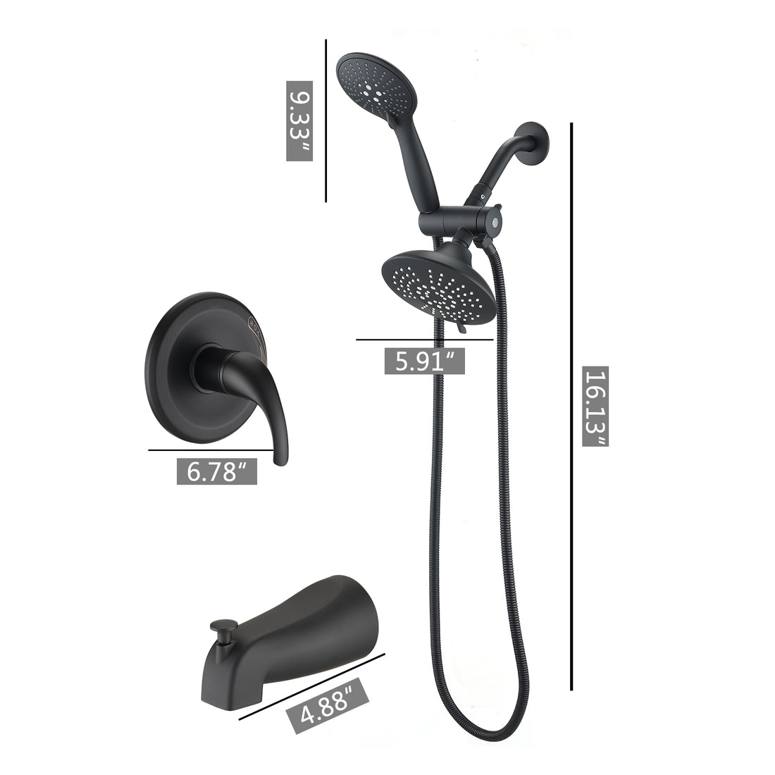 Matte Black 5.9" Rain Shower And Handheld With Tub Spout 2 In 1 Tub Set Matte Black Stainless Steel