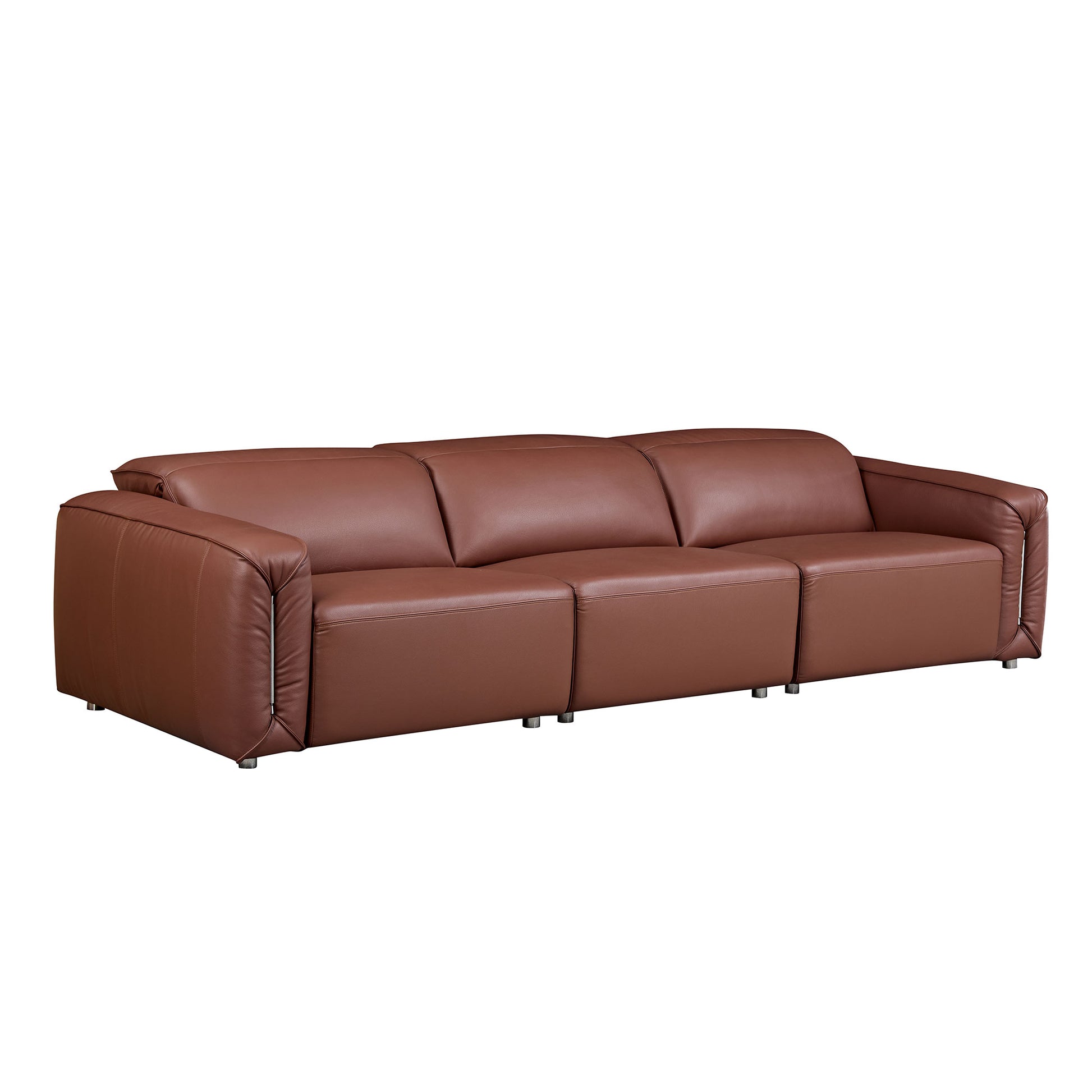 Modern Simple Line Design 3 Seater Leather Sofa For Living Room, Comfy Sofa Couch With Extra Deep Seats,Adjustable Headrests Couch,Brown Brown Leather 3 Seat