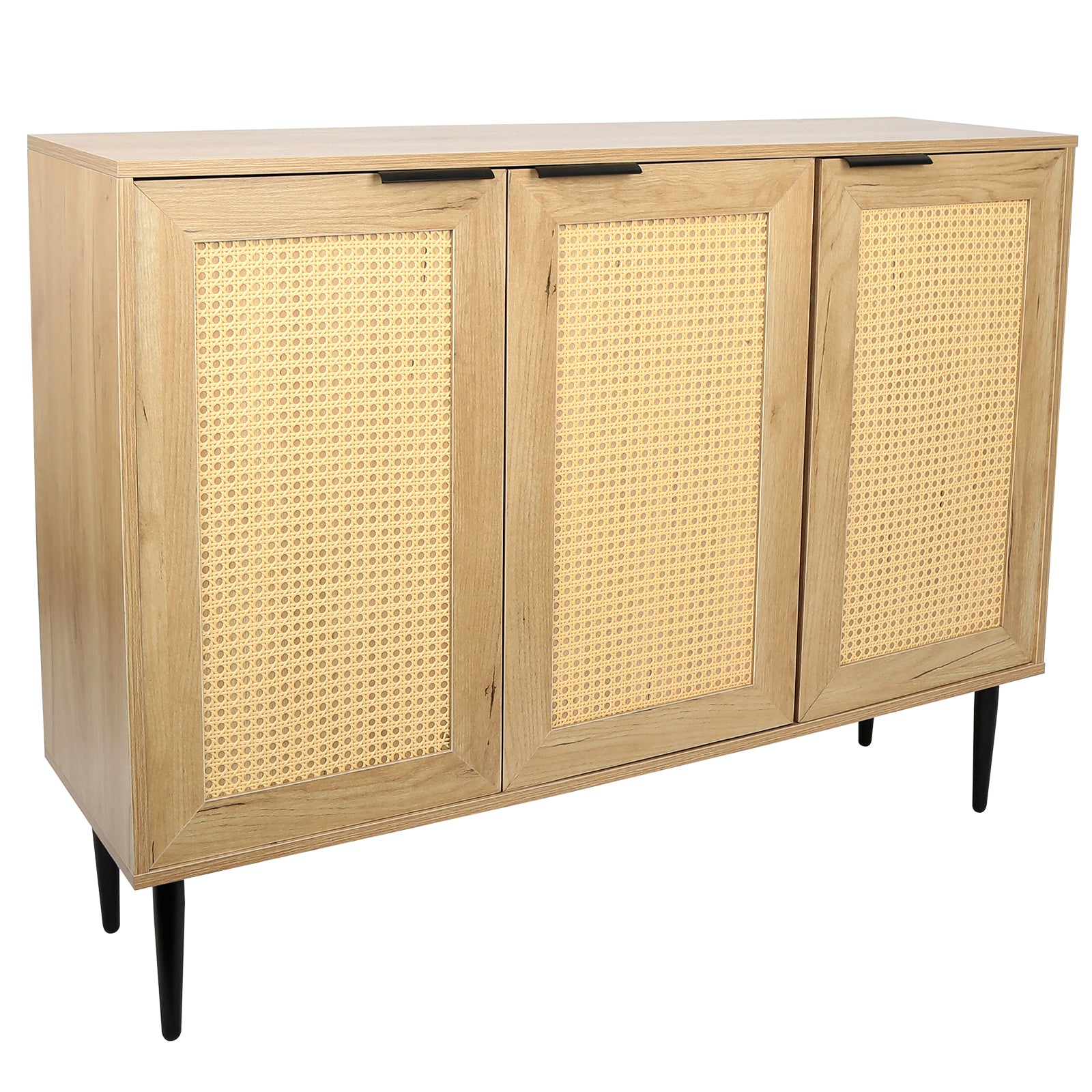 47.24 '' Wide Elegant Kitchen Buffet Storage Cabinet With 3 Rattan Doors For Bedroom Living Room Kitchen Cupboard Wooden Furniture With 3 Tier Shelving ,Natural Color Natural Particle Board