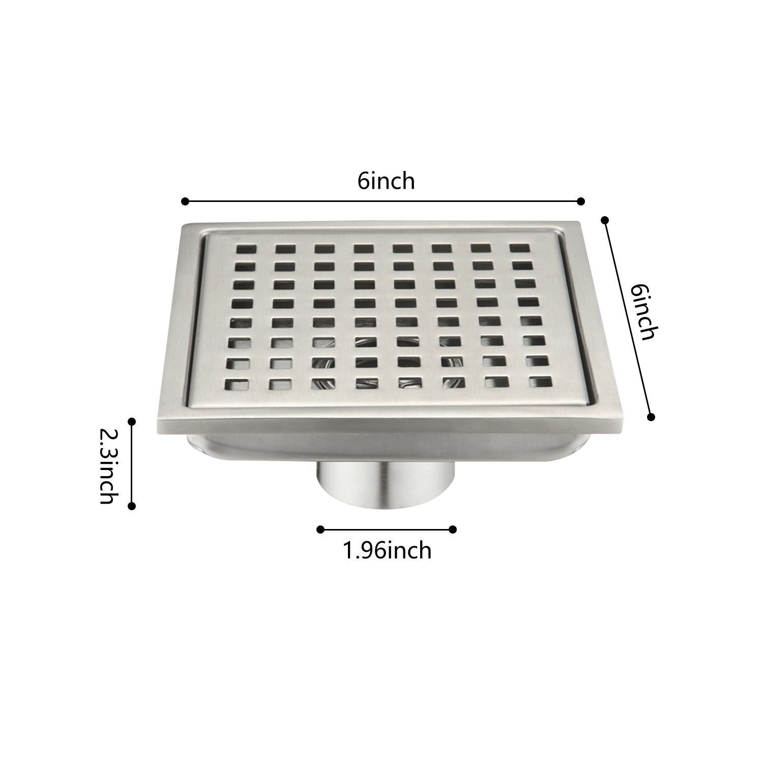 6 Inch Grid Shower Floor Drain Brushed Nickel Stainless Steel