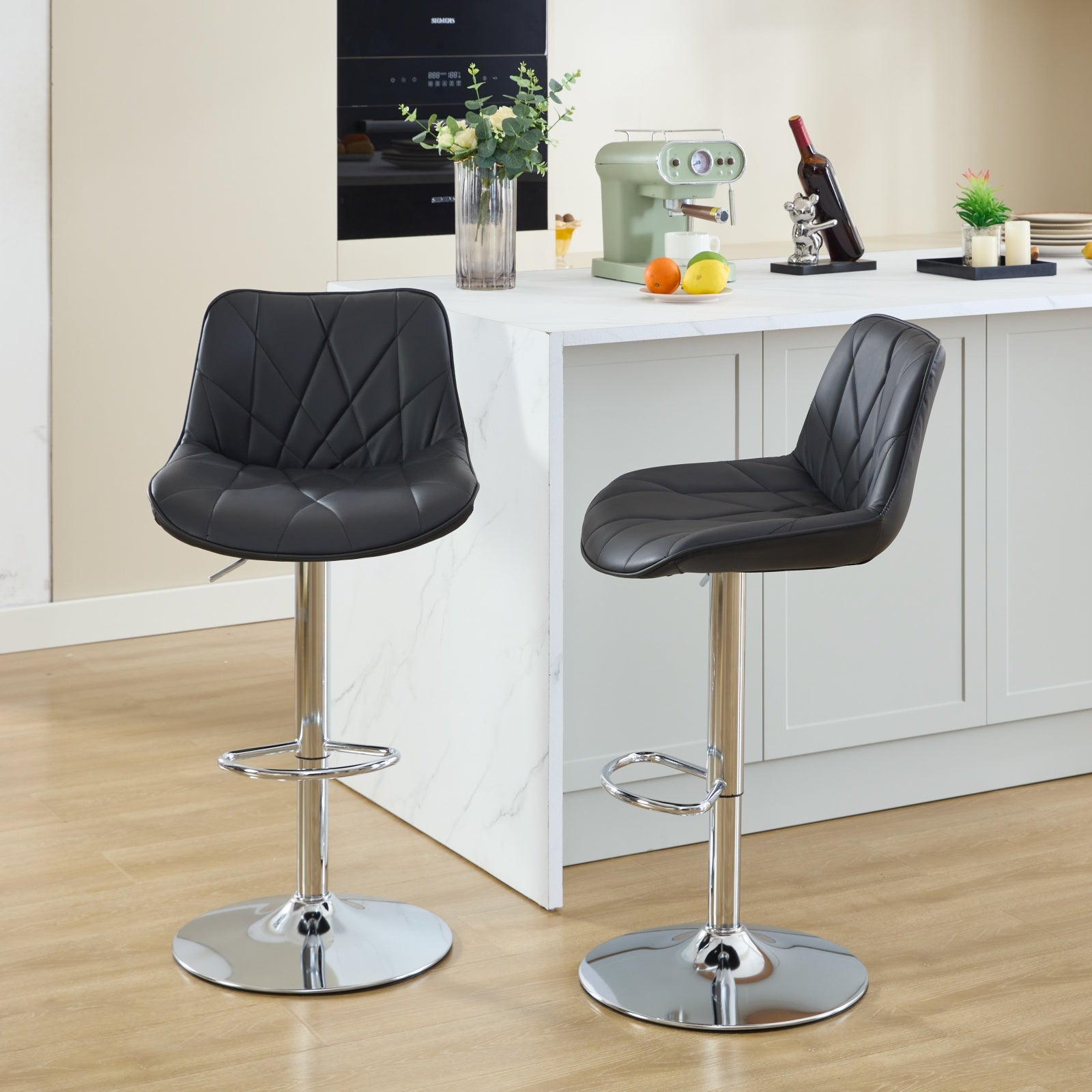 Counter Height Bar Stools Kitchen Island Barstools Adjustable Swivel Counter Stool Bar Height Island Chairs With Back,Set Of 2, Black Black Pu Set Of 2 Foam Pu Leather