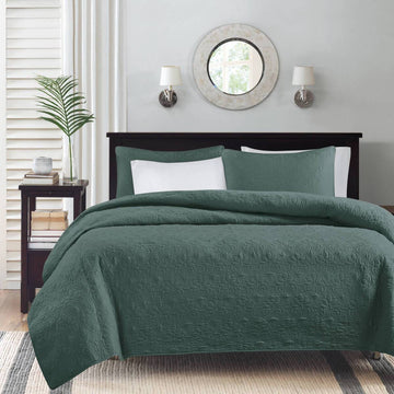 3 Piece Reversible Bedspread Set Balsam Green Queen Green Polyester