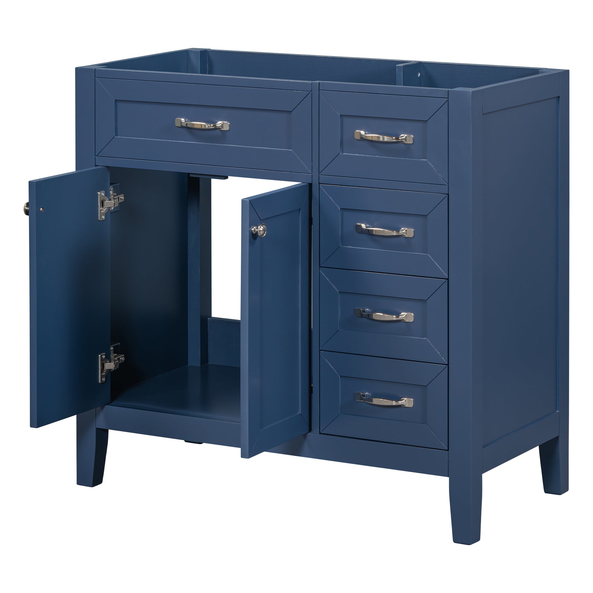 36" Bathroom Vanity Without Sink, Cabinet Base Only, Bathroom Cabinet With Drawers, Solid Frame And Mdf Board, Blue Blue Solid Wood Mdf