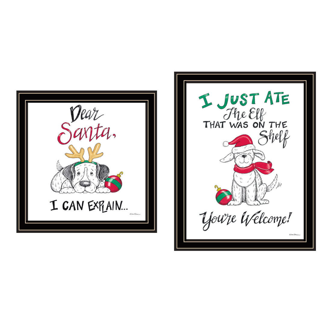 2 Piece Vignette Dear Santa, I Can Explain Black Framed Wall Art For Living Room, Bedroom Wall Art Print For Home Decor By Deb Strain Multicolor Wood Paper