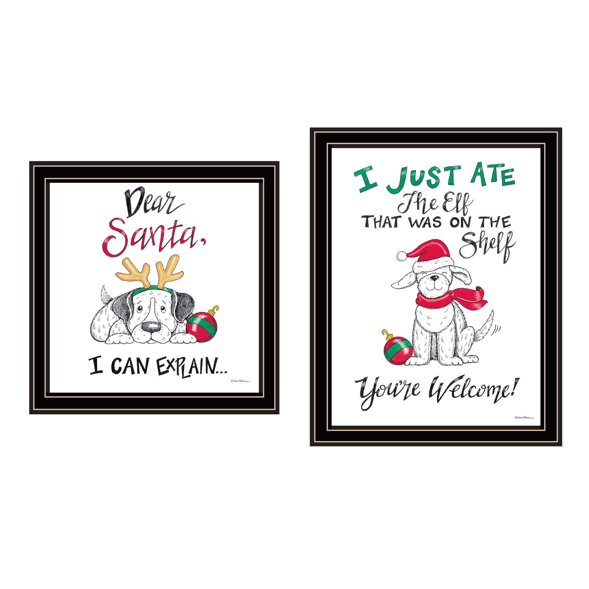 2 Piece Vignette Dear Santa, I Can Explain Black Framed Wall Art For Living Room, Bedroom Wall Art Print For Home Decor By Deb Strain Multicolor Wood Paper