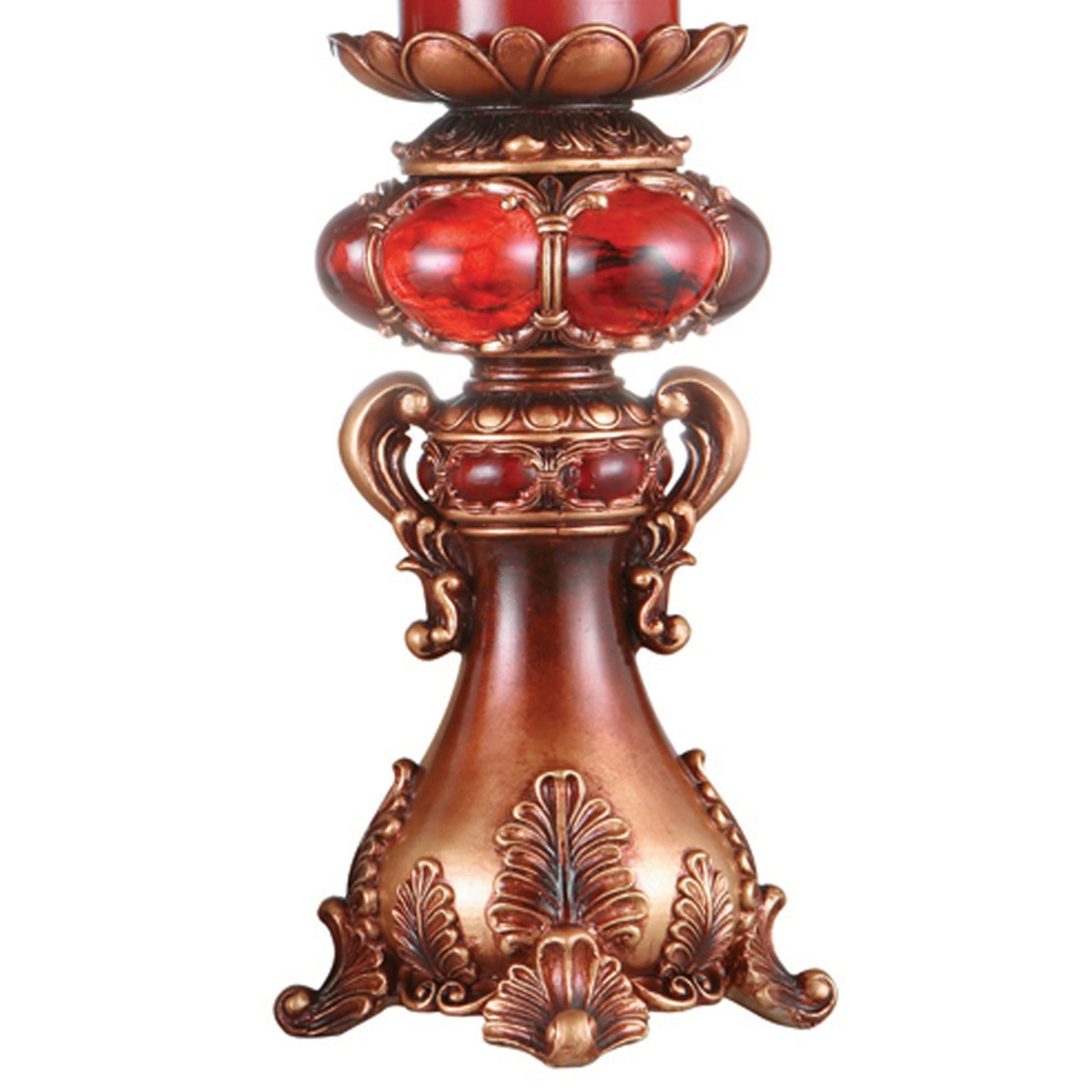 16" Tall Polyresin Candleholder With Red And Brown Finish Multicolor Polyresin