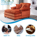 56.3 Inch Corduroy Single Sofa With 2 Toss Pillows And A Ottoman ,Comfy Sofa Deep Seat Couch For Living Room Orange Foam 1 Seat