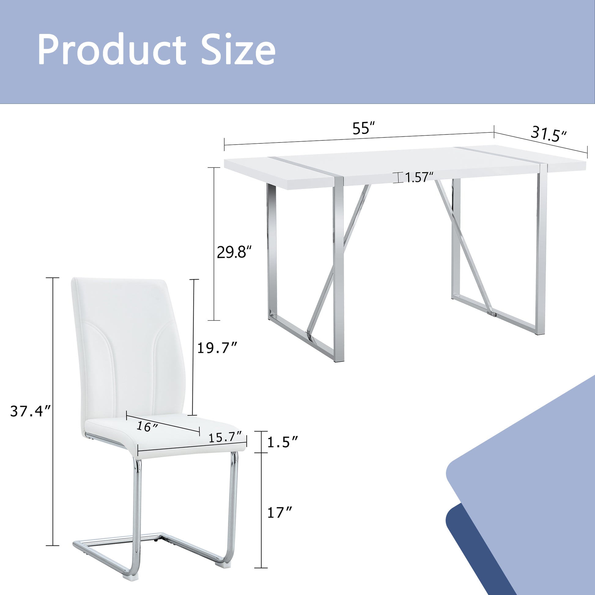 Table And Chair Set.55"X31.5" Mdf Painting Dining Table Set With 4 Pu Chairs.Showcasing A Modern And Stylish Look.Suitable For Dining Room.Mdf Painting,Iron Pipe Plating,Pu Chiairs,White. White