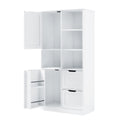 Bathroom Storage Cabinet With Doors And Drawers, Multiple Storage Space, Freestanding Style, Open Shelve, Adjustable Shelf, White White Mdf