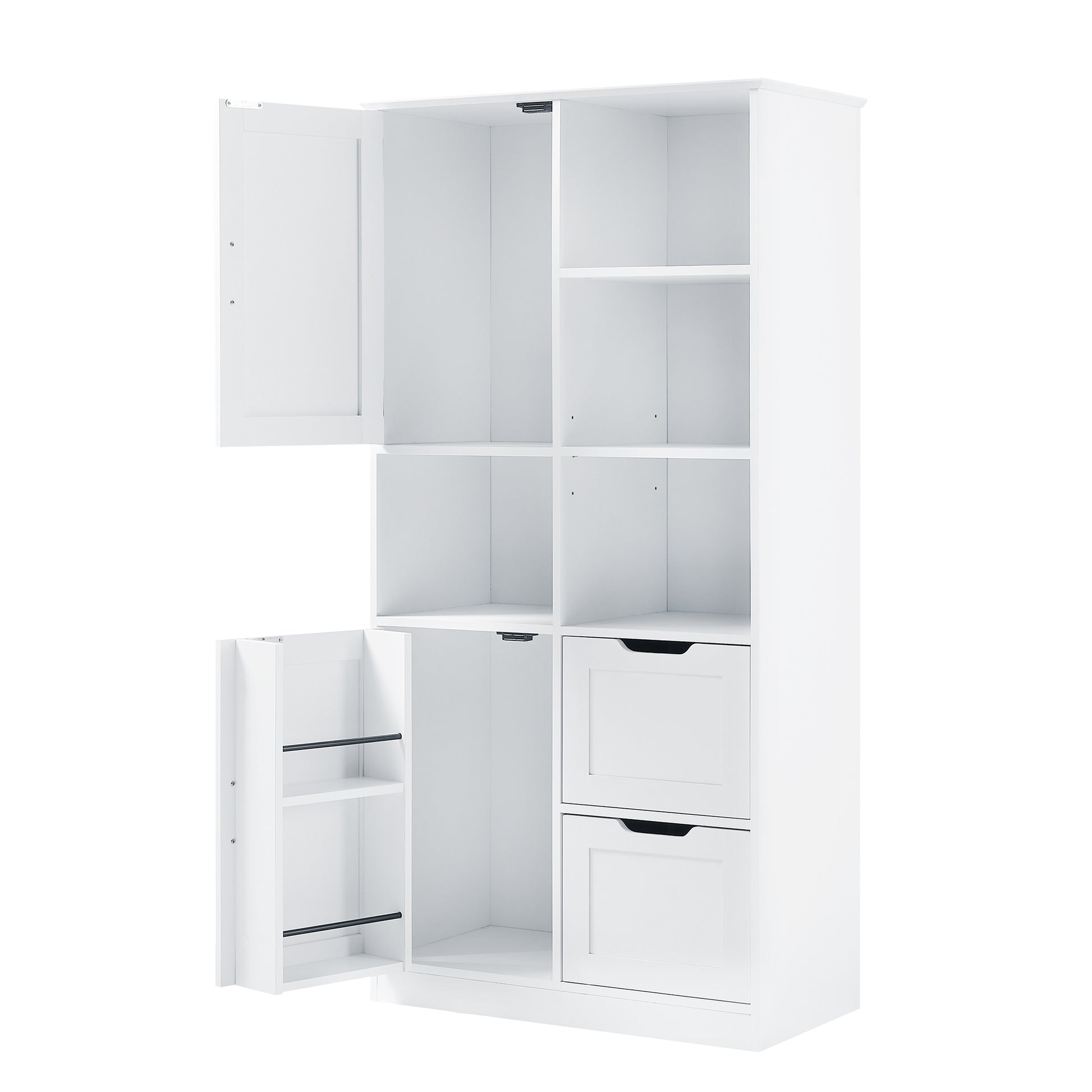 Bathroom Storage Cabinet With Doors And Drawers, Multiple Storage Space, Freestanding Style, Open Shelve, Adjustable Shelf, White White Mdf