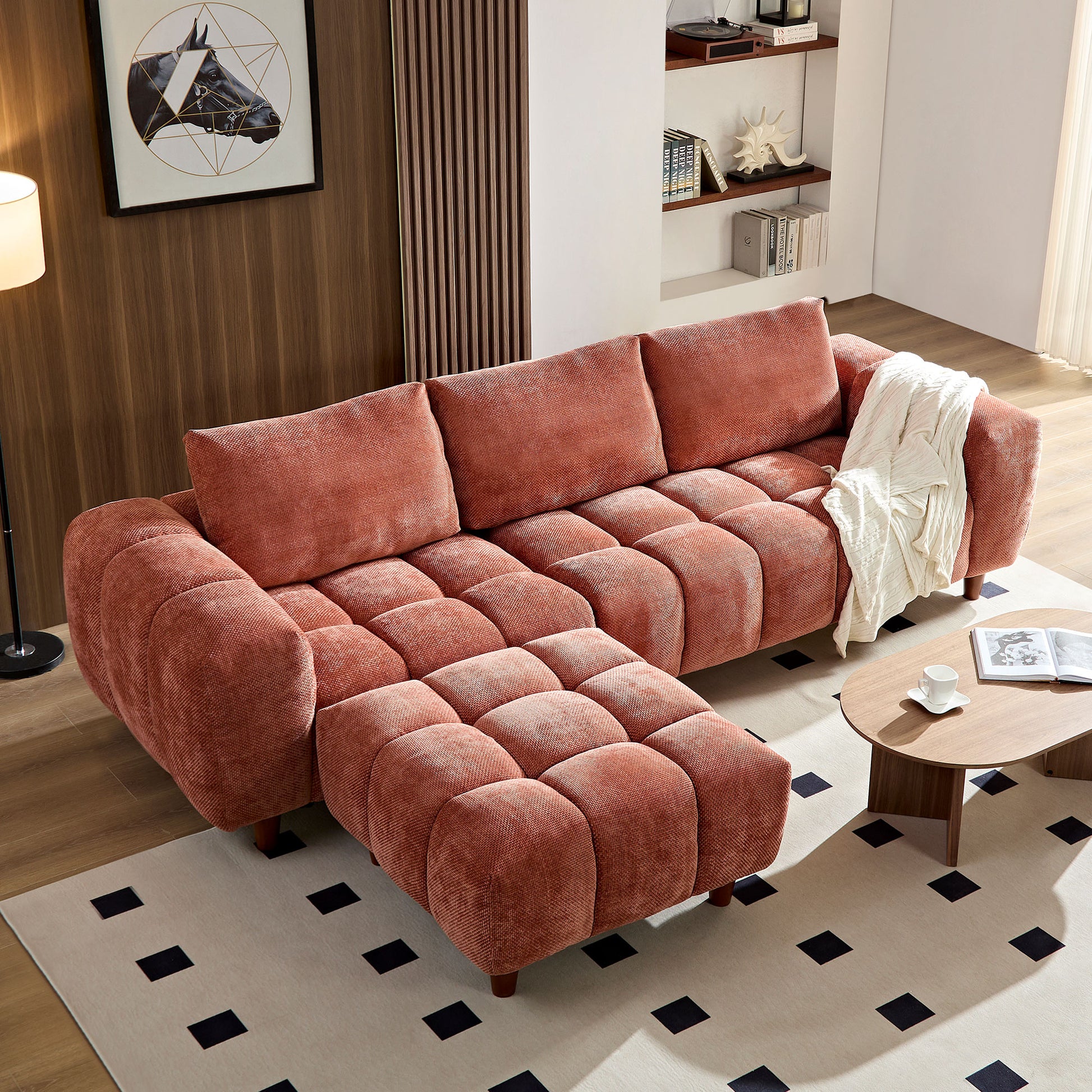 Convertible Sectional Sofa Couch, More Comfy L Shaped Sofa With Fabric Couch,Modern Design Marshmallow Sofa For Living Room And Office,Caramel Without Ottman Caramel Wood Fabric 3 Seat