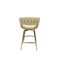 Bar Chair Toweling Woven Bar Stool Set Of 2,Golden Legs Barstools No Adjustable Kitchen Island Chairs,360 Swivel Bar Stools Upholstered Counter Stool Arm Chairs With Back Footrest, White White Foam Linen