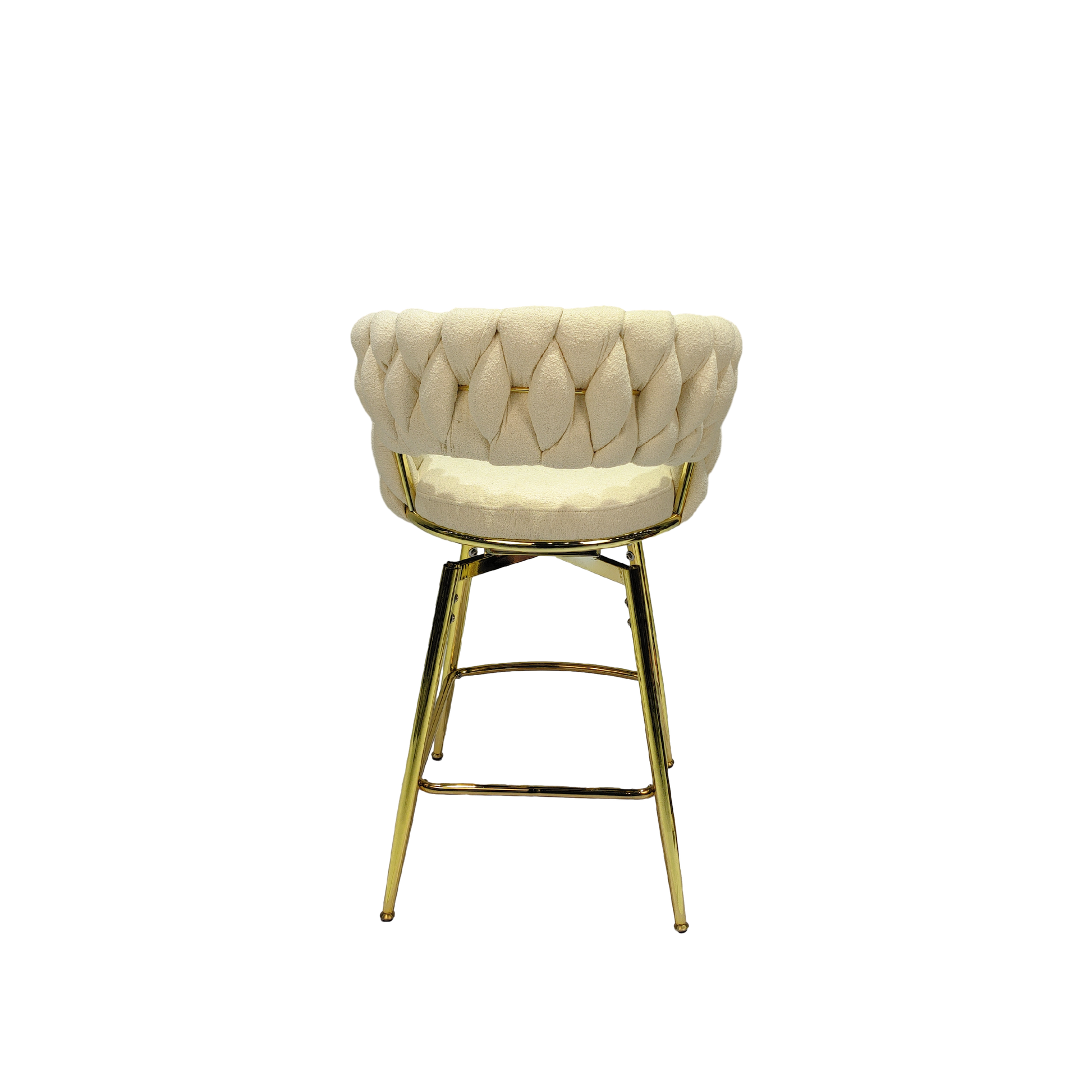 Bar Chair Toweling Woven Bar Stool Set Of 2,Golden Legs Barstools No Adjustable Kitchen Island Chairs,360 Swivel Bar Stools Upholstered Counter Stool Arm Chairs With Back Footrest, White White Foam Linen