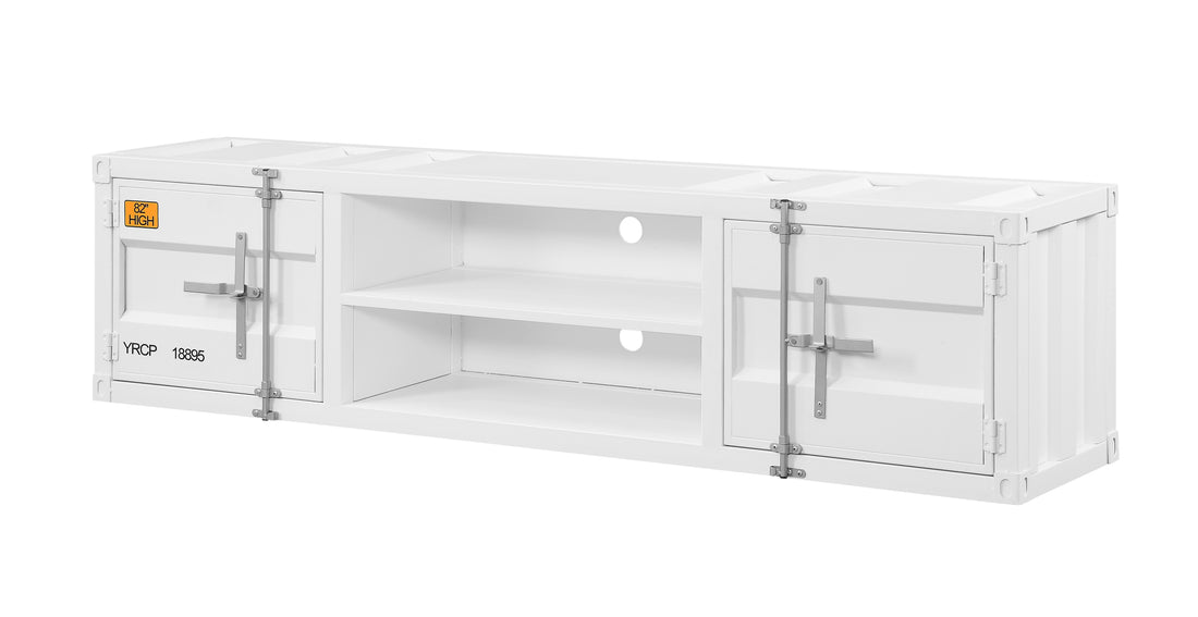 White 2 Door 2 Shelf Tv Stand With Container Lock White Primary Living Space 70 Inches 70 79 Inches 70 Inches Iron