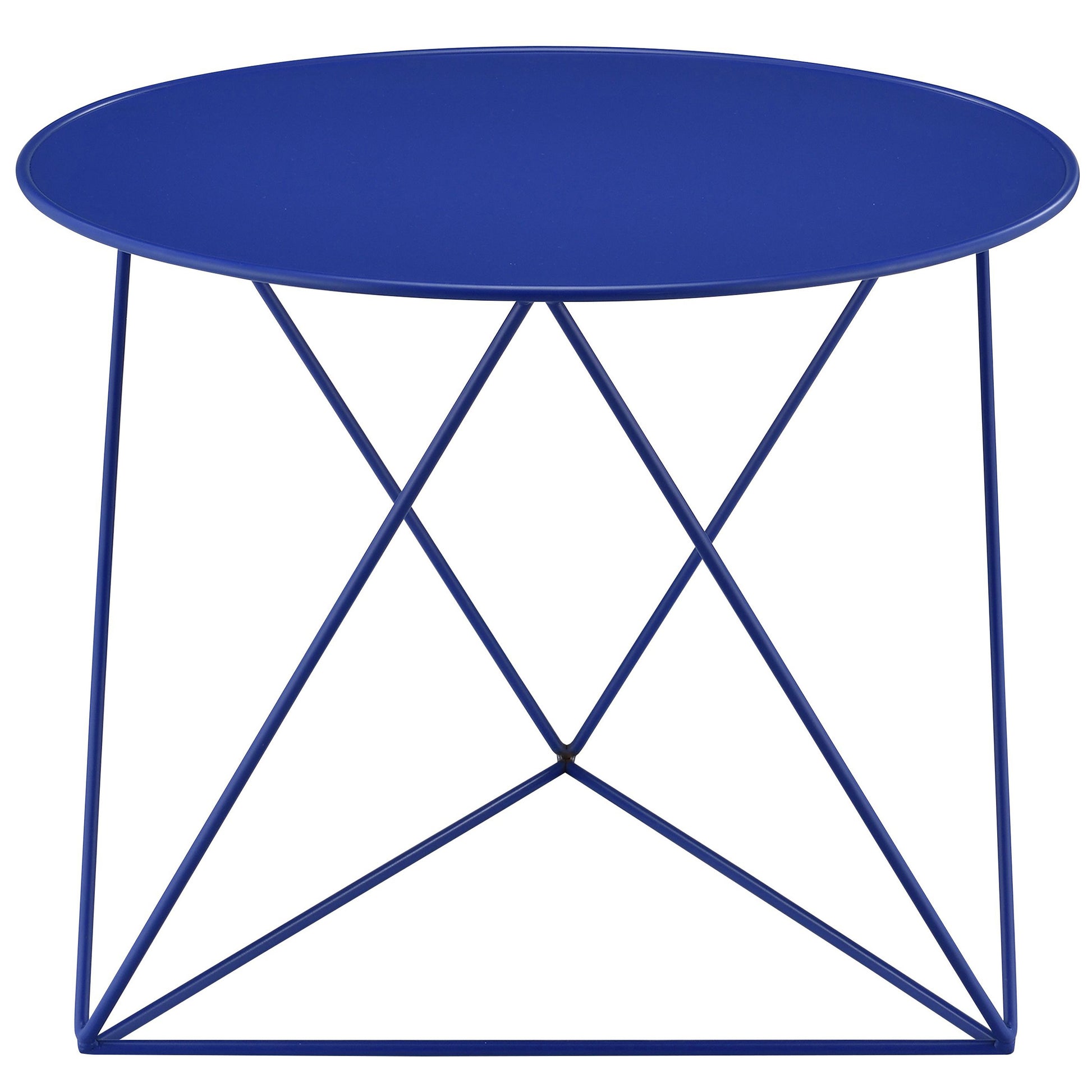 Blue Geometric Metal Base Accent Table Blue Primary Living Space Modern Round Metal Sled