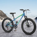 S24109 Elecony 24 Inch Fat Tire Bike Adult Youth Full Shimano 7 Speeds Mountain Bike, Dual Disc Brake, High Carbon Steel Frame, Front Suspension, Mountain Trail Bike, Urban Commuter City Bicycle