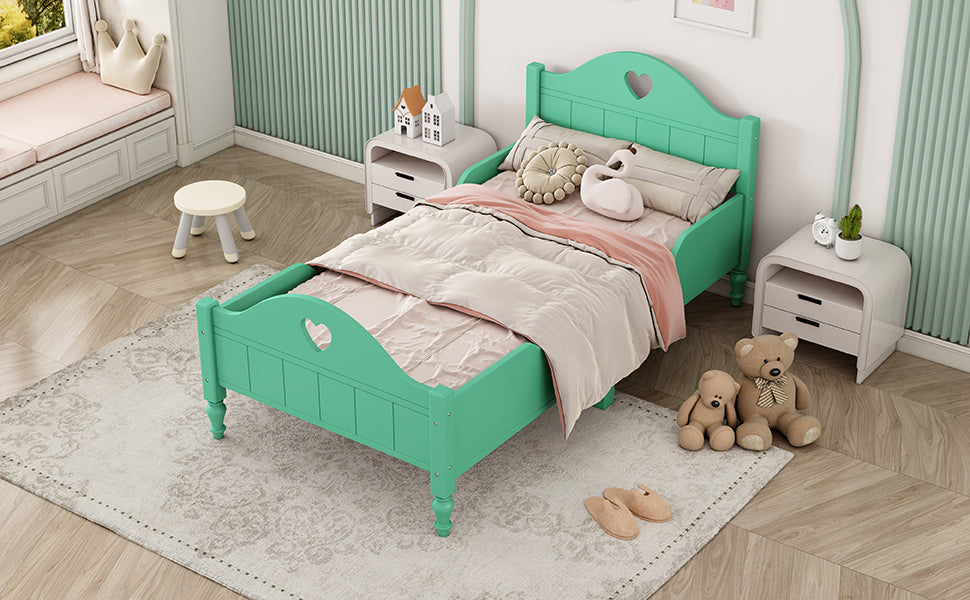 Girl'S Beautiful Princess Bed Macaron Twin Size Toddler Bed With Side Safety Rails And Headboard And Footboard, Seasoft Green Twin Green Solid Wood Mdf