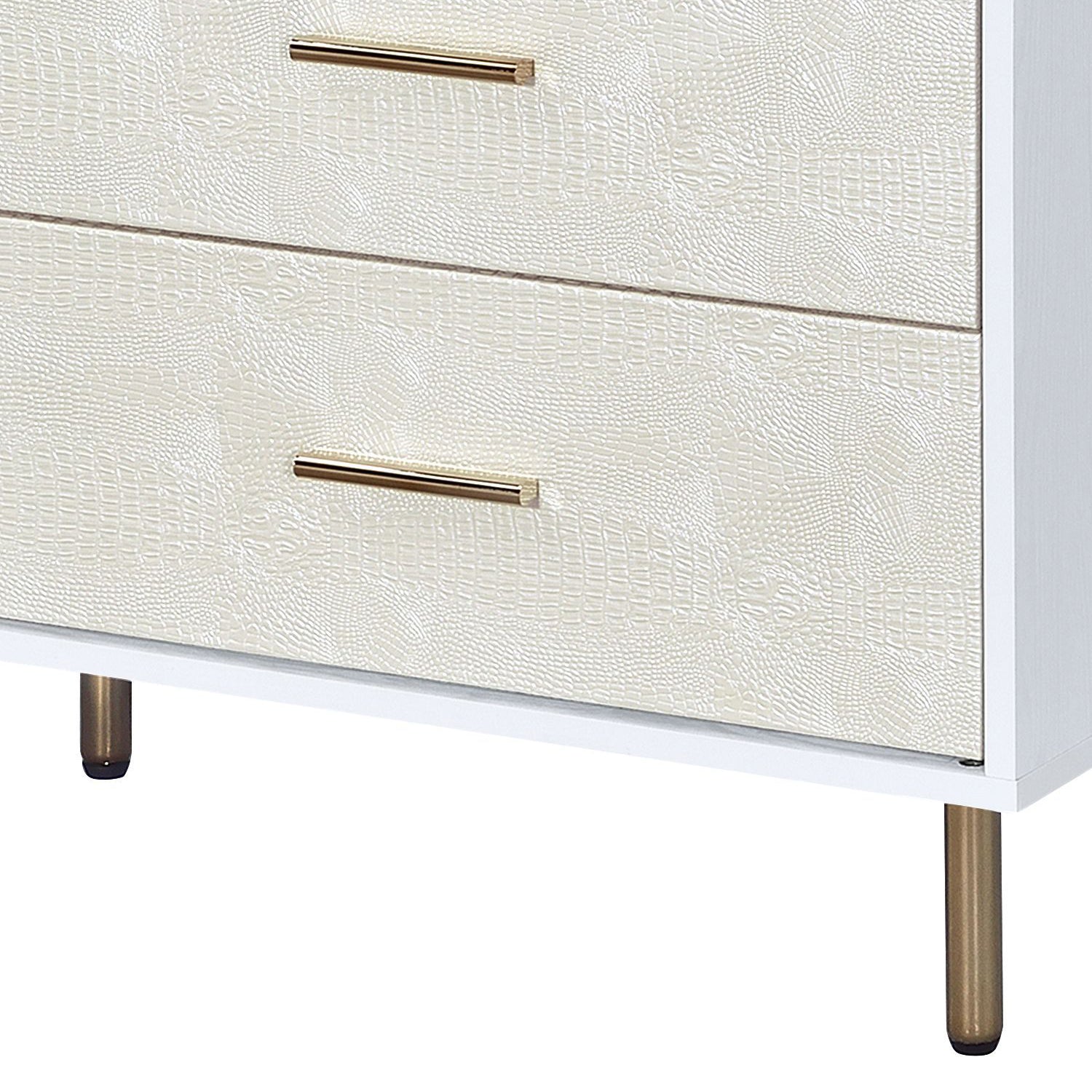 White And Champagne 6 Drawer Dresser White Gold Bedroom Wood Metal