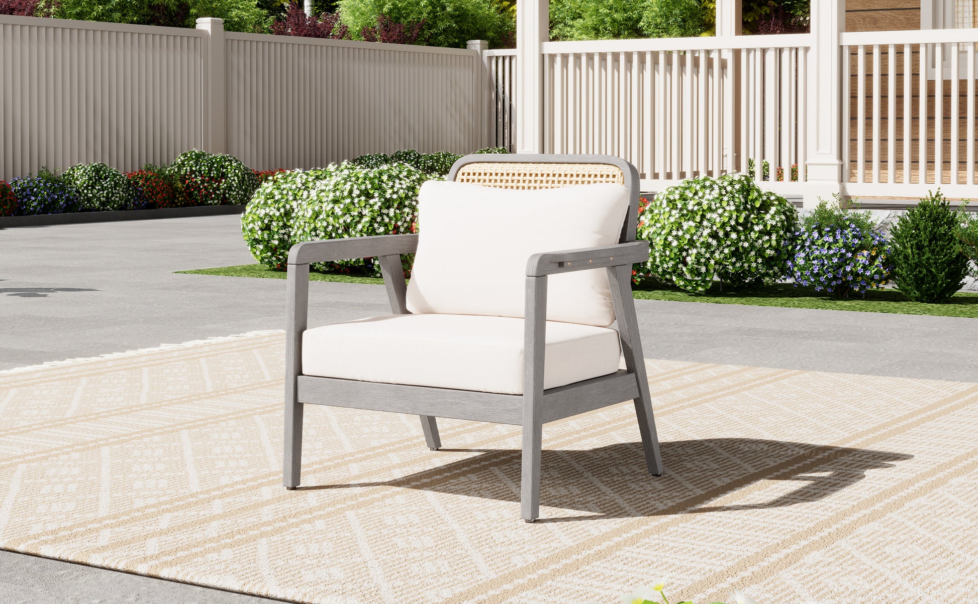 Outdoor Acacia Wood Patio Club Chair, Patio Furniture,Waterproof Thick Cushion Deep Seating For Porch, Garden, Backyard, Balcony, Weight Capacity 400Lbs, Light Gray Finish, Cream Cushion Yes Deep Seating Light Gray Garden & Outdoor Foam Acacia Wood