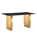 Table And Chair Set,Modern Rectangular Table With 0.4 Inch Black Patterned Tabletop And Gold Legs, Suitable For Kitchen, Dining Room, And Living Roomcomfortable Pu Seats,Perfect For Dinner, Meet White Black Seats 4 Sintered Stone