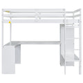 Full Size Loft Bed With L Shaped Desk, Wardrobe And Storage Shelves, White Expected Arrival Time: 8.31 Box Spring Not Required Full White Wood Bedroom Solid Wood Mdf