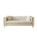 82 Inch Chenille Pull Buckle Design Sofa For Living Room,Buttons Tufted With Copper Nail Decoration Armrest, Modern Couch Upholstered Button And Metal Legs Beige Foam Chenille 3 Seat