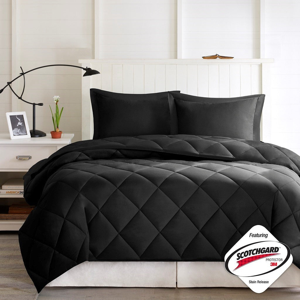 3M Scotchgard Diamond Quilting Reversible Down Alternative Comforter Set Twin Black Polyester