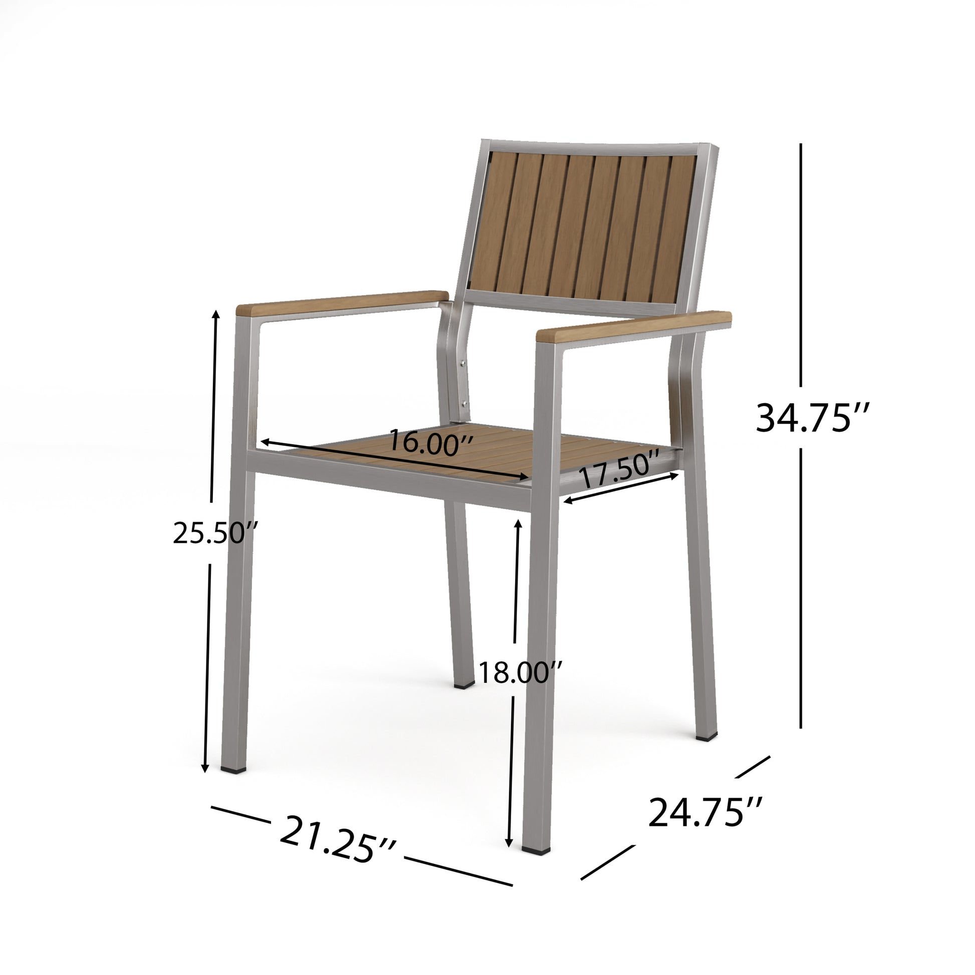 Cape Coral Aluminum With Wood Dining Chair Set Of 2 Natural Aluminum