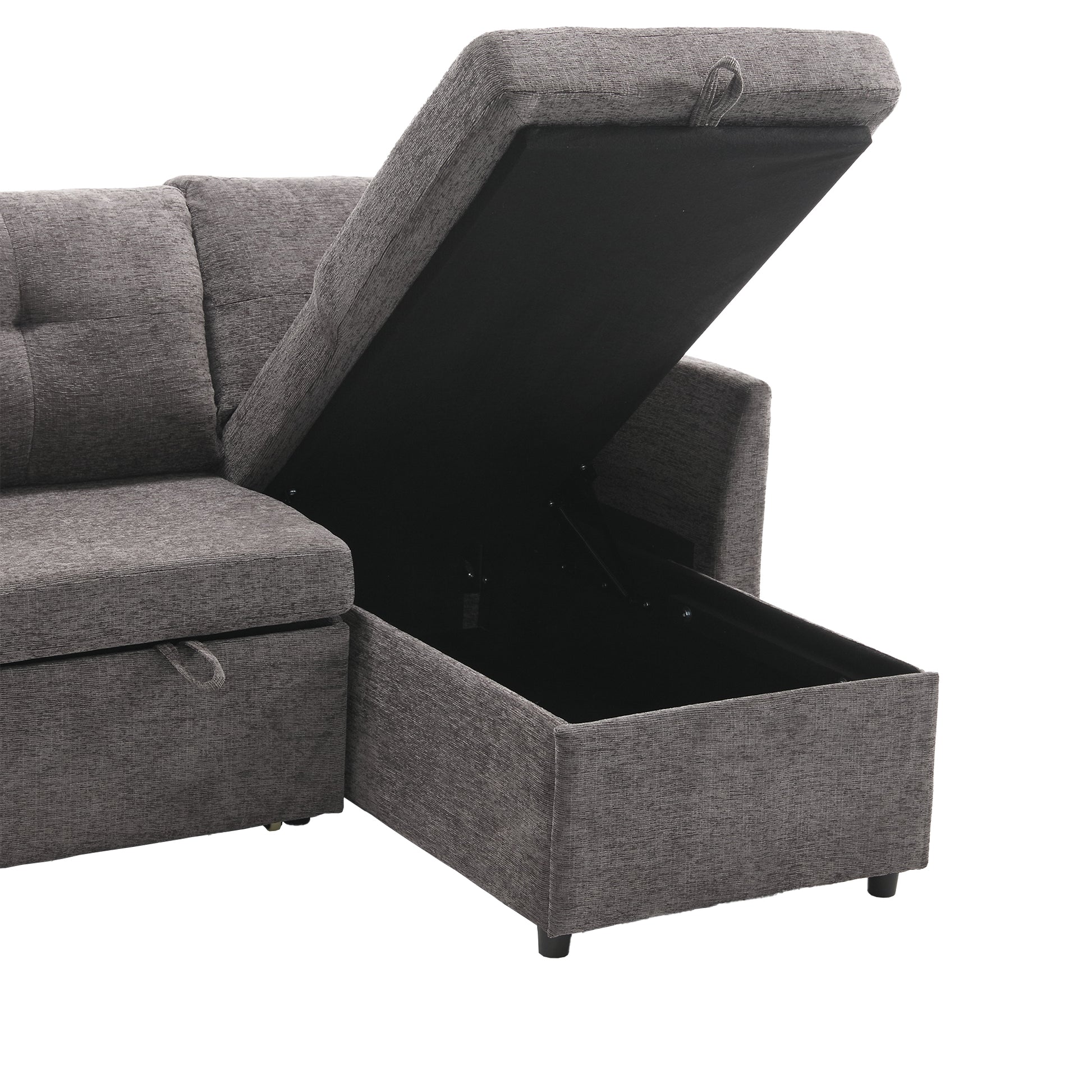 United We Win Furniture, Modular L Shaped Sofa, Modular Long Sofa With Reversible Chaise Lounge, Sofa Bed, Sleeper Sofa, Modular Sofa Combination With Storage Seats. Dark Gray Chenille 3 Seat