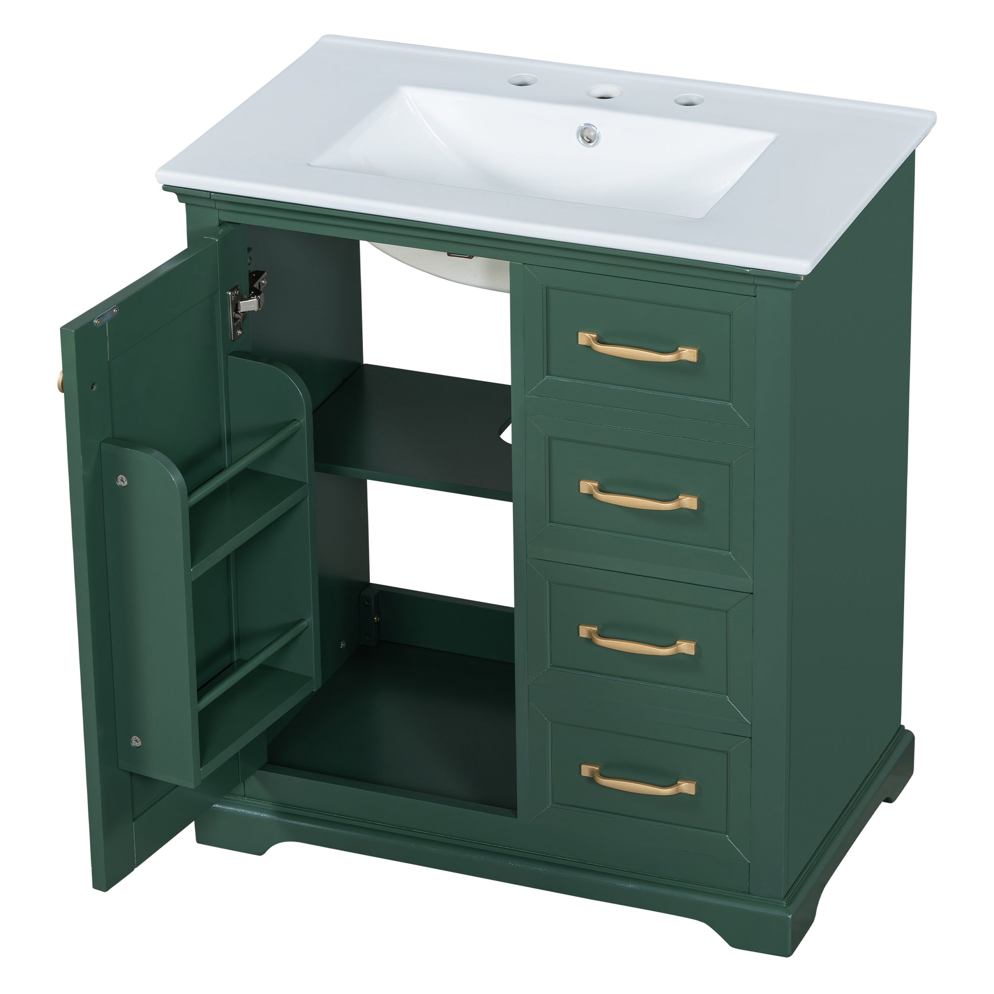 30" Bathroom Vanity With Sink, One Package, Green Bathroom Cabinet With Drawers, Solid Frame And Mdf Board Green Solid Wood Mdf