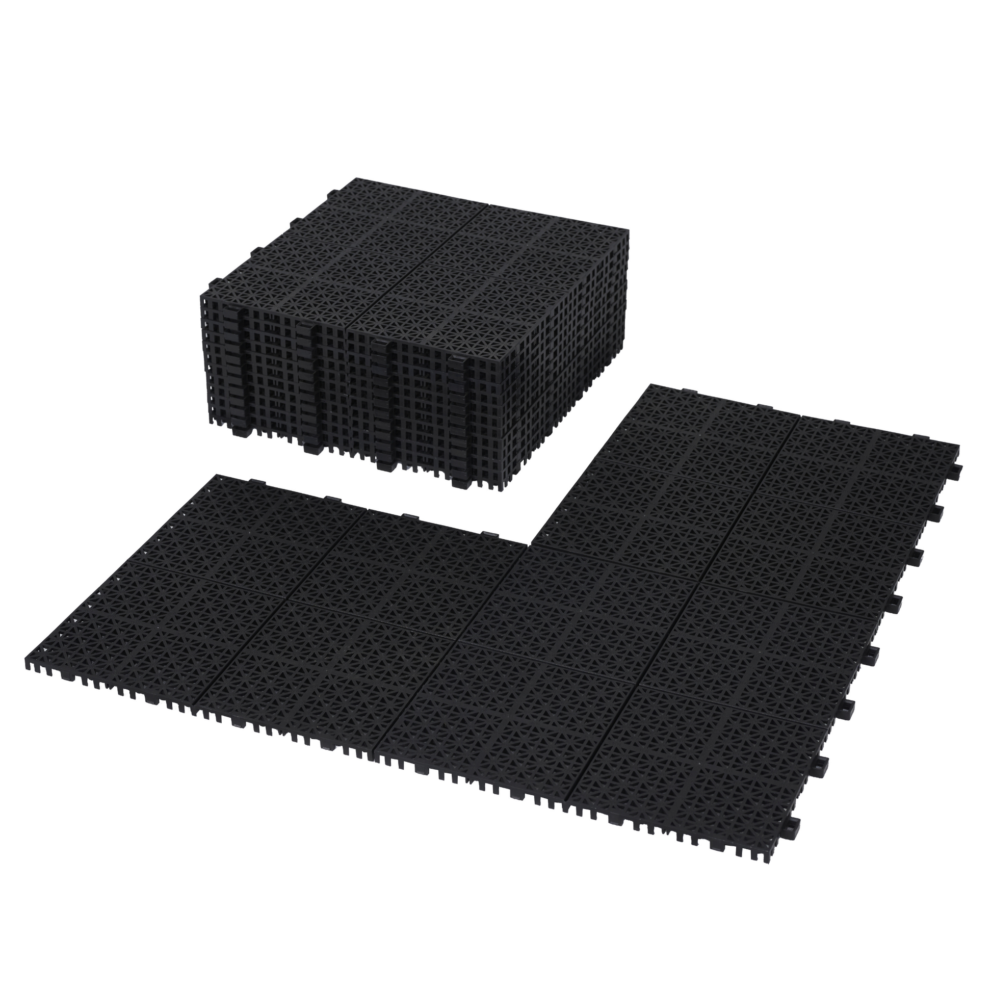 12 X 12 Inch Black Interlocking Deck Tiles Plastic Waterproof Outdoor All Weather Anti Slip Bathroom Shower Balcony Porch Strong Weight Capacity Upto 6613 Lbs, Rosette Pattern Pack Of 60 Black American Design,American Traditional Plastic