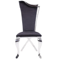 Fabric Upholstered Metal Side Chairs With Asymmetrical Backrest, Silver And Black, Set Of Two Black And Silver Wood Fabric