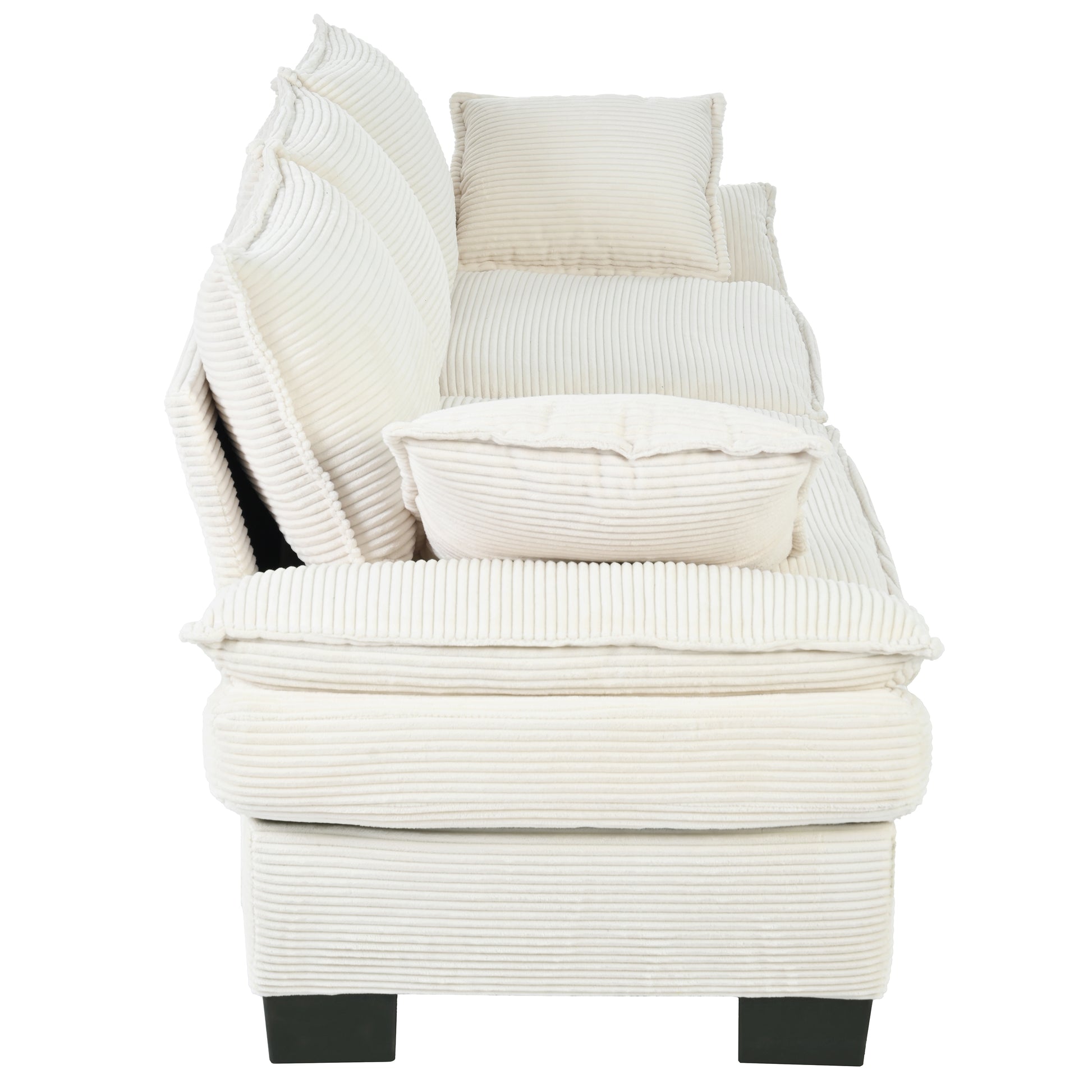 85.4" Modern Curved Sofa, Back Upholstered Couch With 2 Decorative Throw Pillows, Corduroy Fabric Couch For Living Room, Bedroomapartment Beige Corduroy 2 Seat