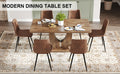 Table And Chair Set.Mdf Rectangular Dining Table, 6 Modern Medieval Style Restaurant Brown Cushioned Chairs With Suede Backrests And Black Metal Legs.Suitable For Restaurants, Living Rooms, Kitchen. Brown Seats 6 Mdf Metal