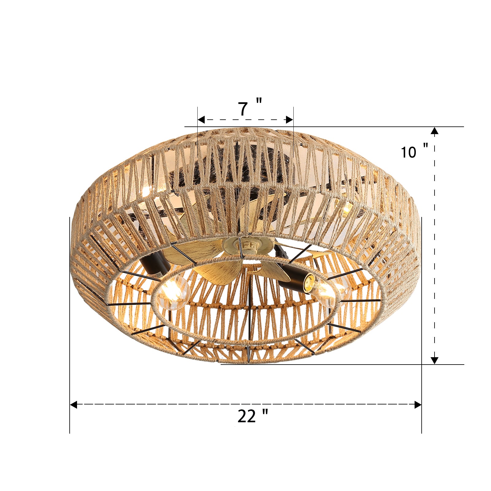 22 Inch Boho Caged With Enclosed Rattan 6 Speeds Remote Control Reversible Dc Motor For Living Room Rattan Abs