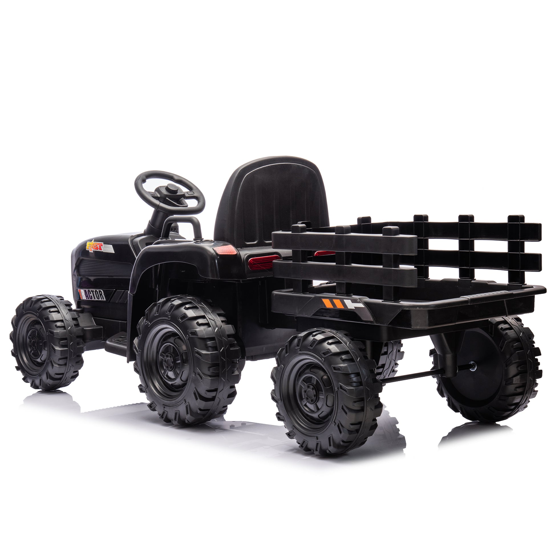 Ride On Tractor2.0 With Trailer,24V Battery Powered Electric Tractor Toy, 200W*2Motor 1.86 4.97Mph Remote Control,Electric Car For Kids,Three Speed Adjustable,Usb,Mp3 ,Bluetooth,Led Light, Safety Belt Black Polypropylene