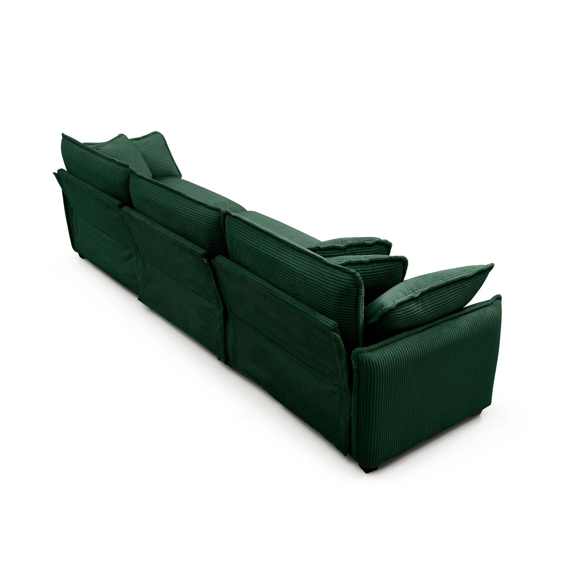 Mid Century Modern 3 Seater Sectional Sofa With 2 Arm Pillows And 3 Throw Pillows,Green Corduroy Fabric Green Corduroy 3 Seat